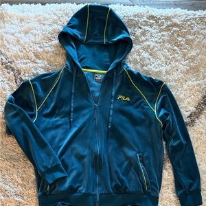 Women’s Fila Velour Teal and Yellow Track Sweater (large)